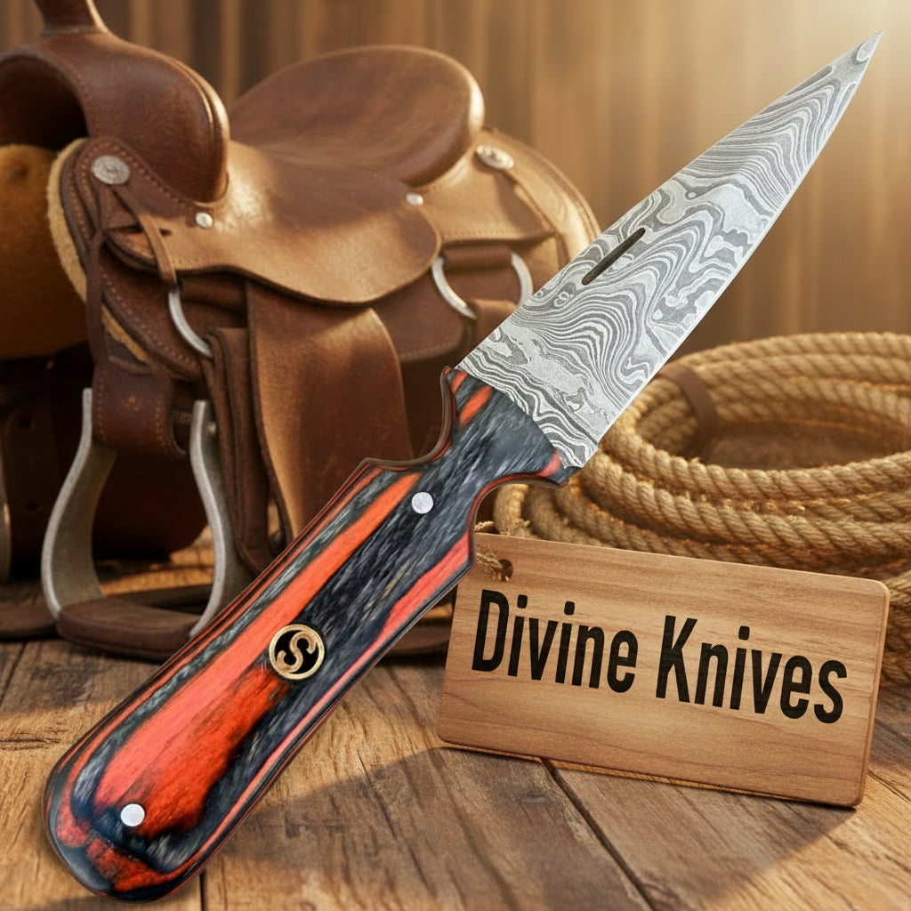 Bonnie & Clyde Damascus Knife with Bold Resin Handle for Collectors