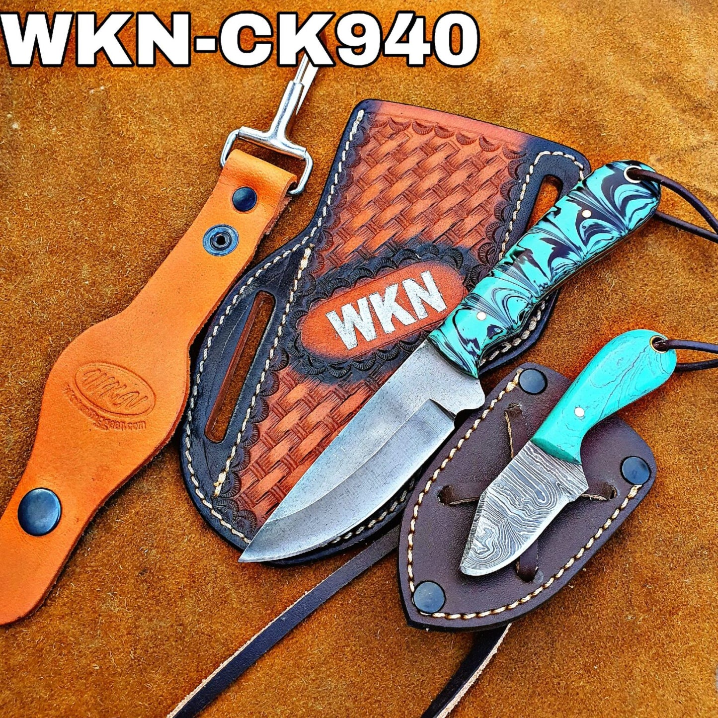Turquoise green Cowboy knife & neck skinner for Hunting and Field Work