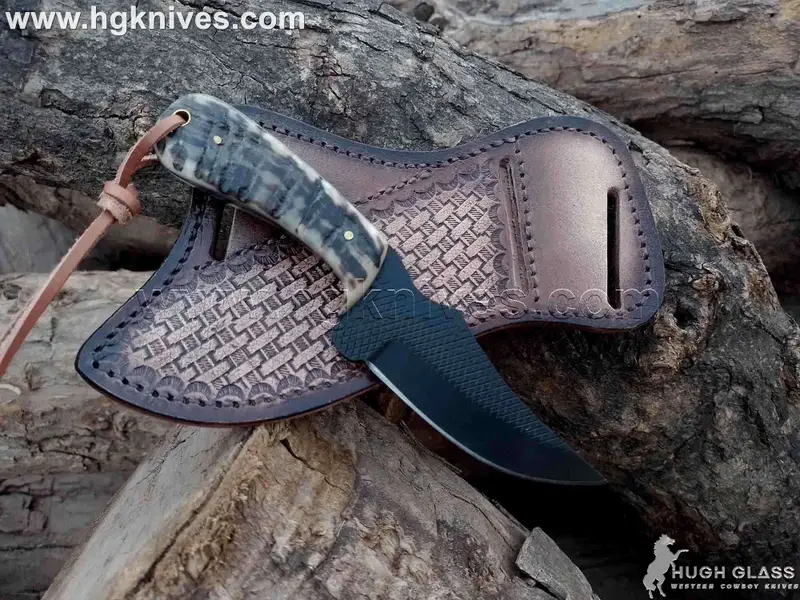 Blackened Fish-Scale Clip Point Hunter Knife for Hunting and Outdoor Tasks