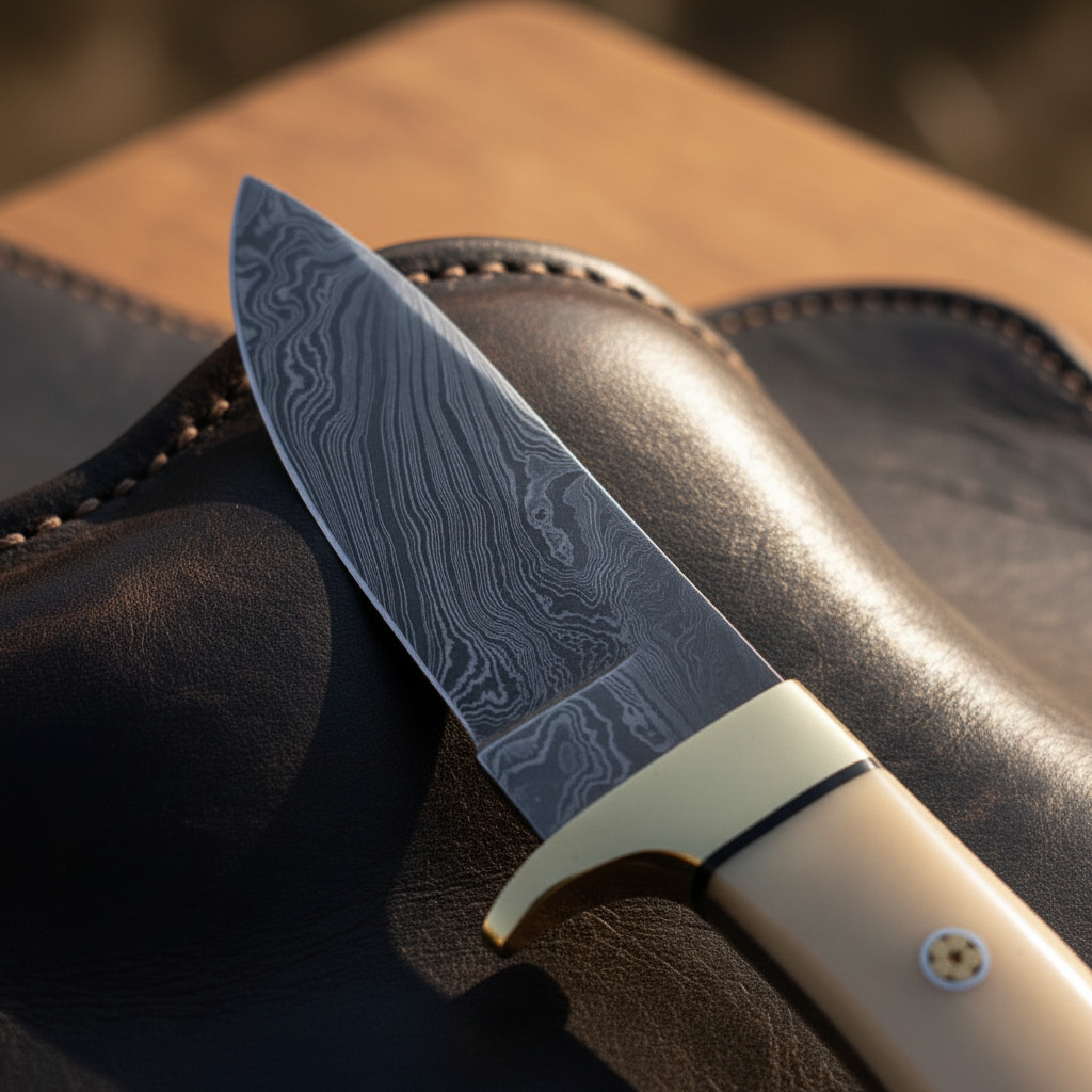 White Bone Handle Hunting Knife with Brass Bolster and Hand Forged Drop Point Blade