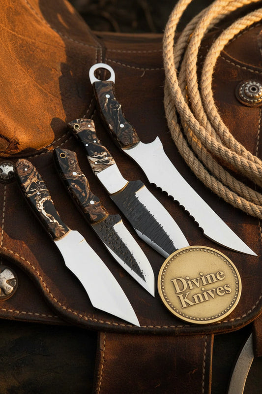 Damascus Hunting Knife Set with Durable Resin Handles
