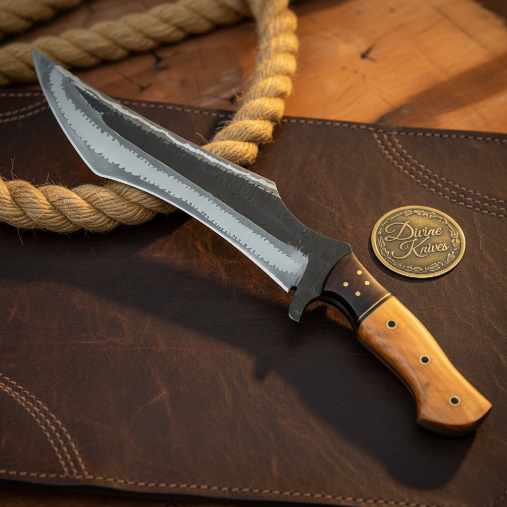 San Mai Clip Point Tracker Bowie with Layered Steel Meets Bushcraft Design