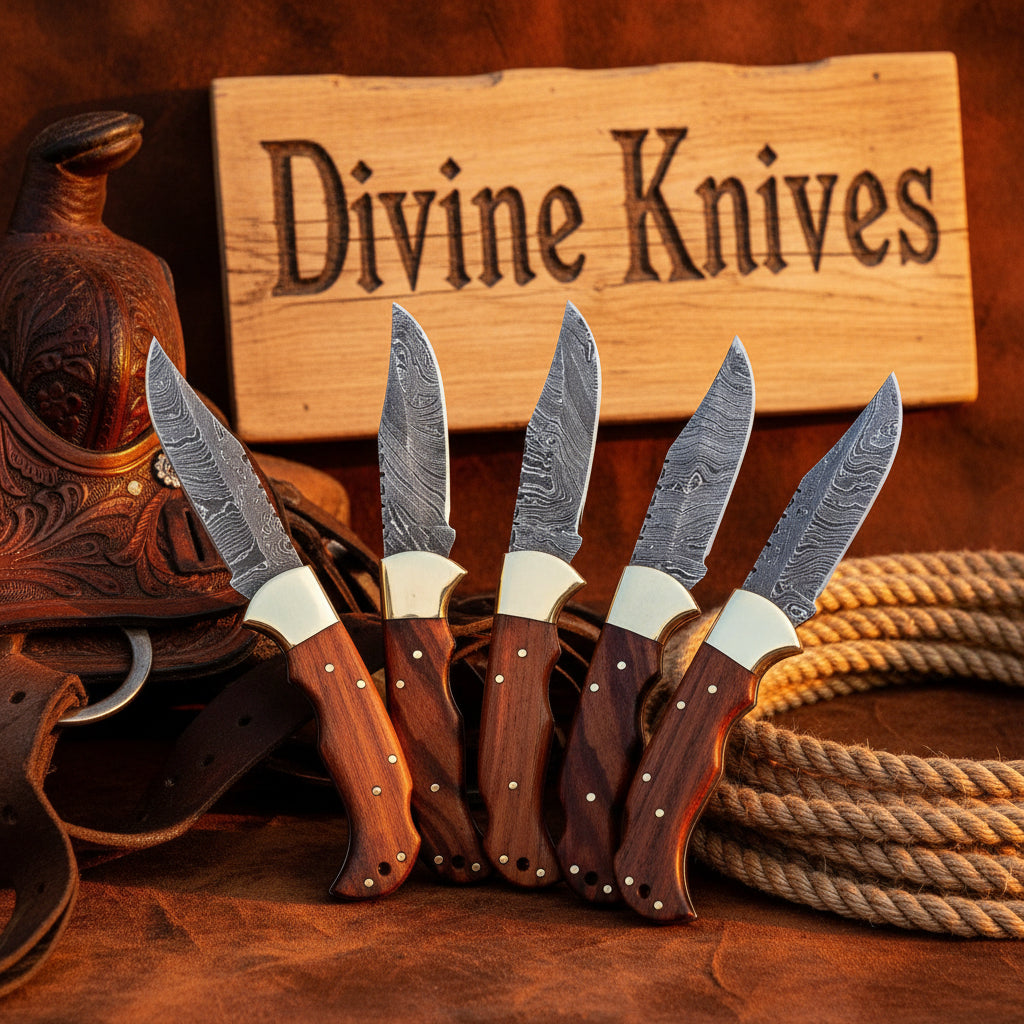 Rosewood Goldcap Lockback Set with Wood Grain Damascus Blades