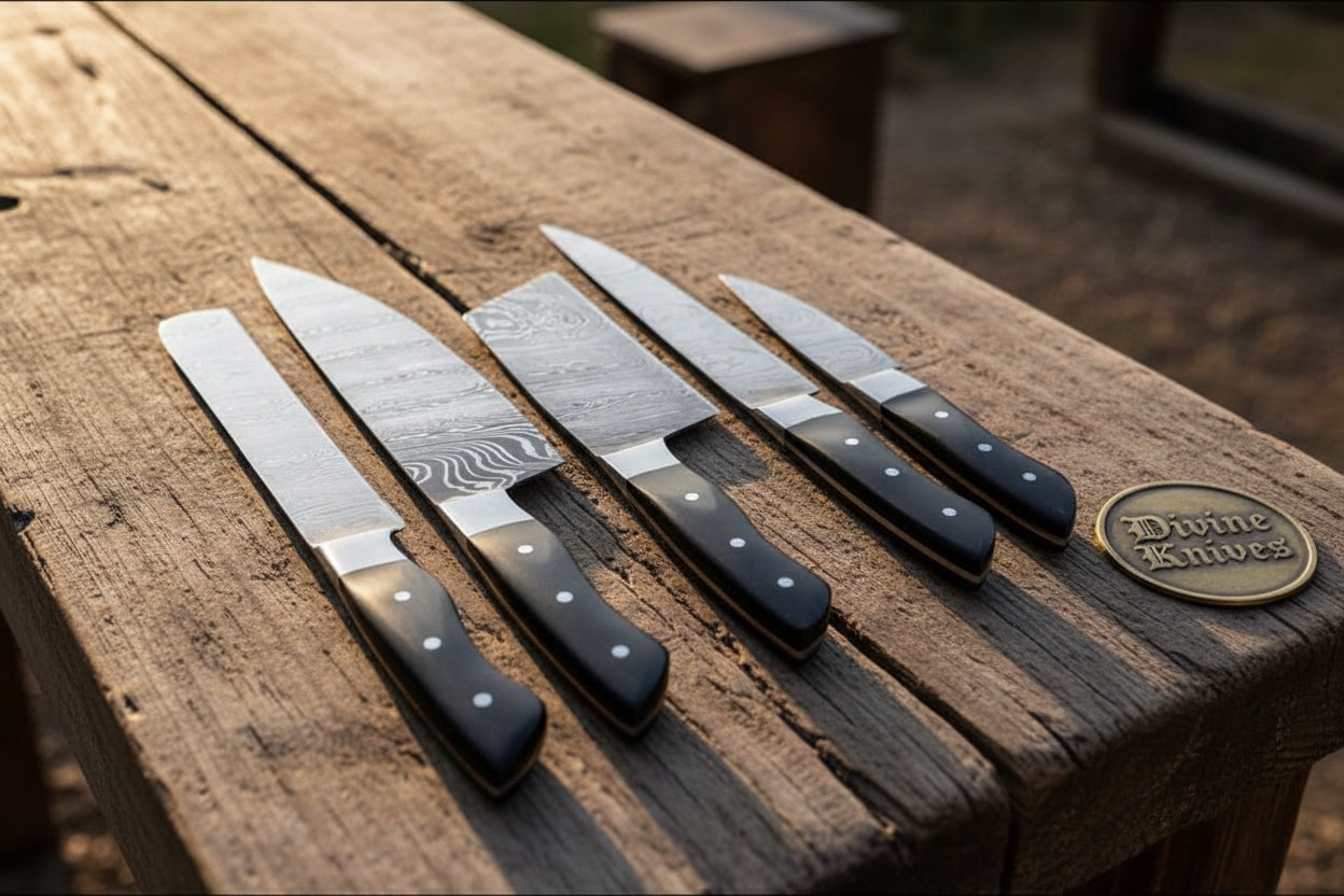 Black Onyx Damascus Culinary Set with Forged Blades for Gourmet Cooking
