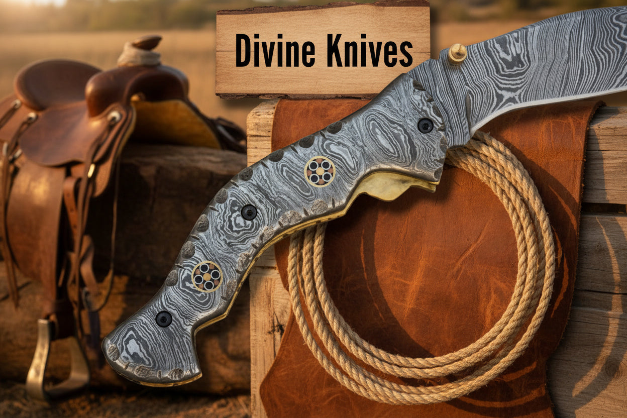 Damascus Raptor Claw Folder with Upswept Damascus Blade