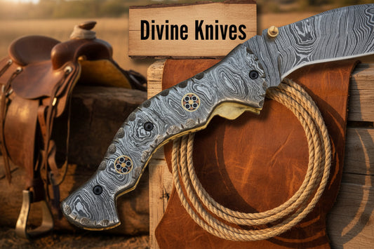 Damascus Raptor Claw Folder with Upswept Damascus Blade