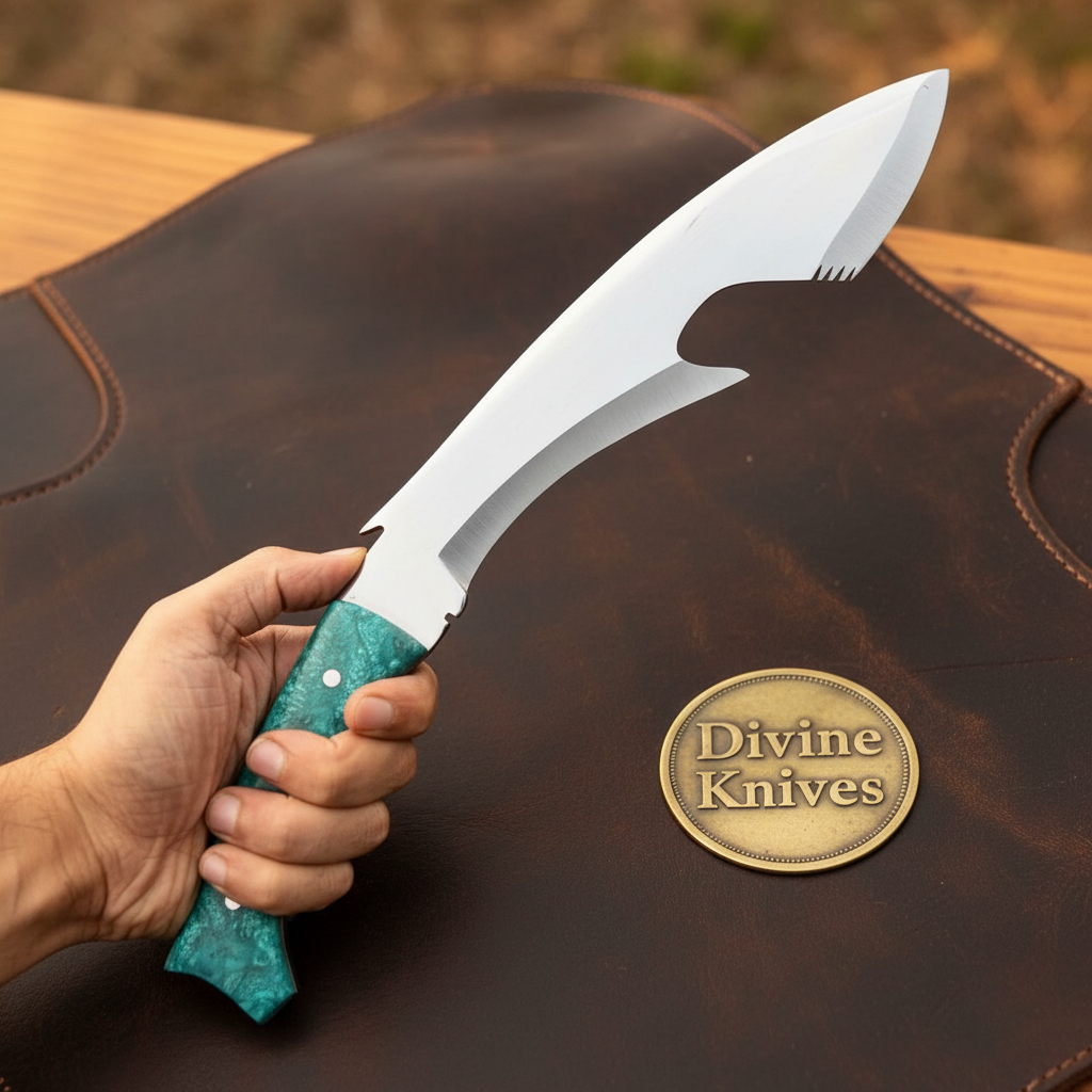 Blue Resin Shark Fish Blade Gurkha Kukri with Ocean Colors handle