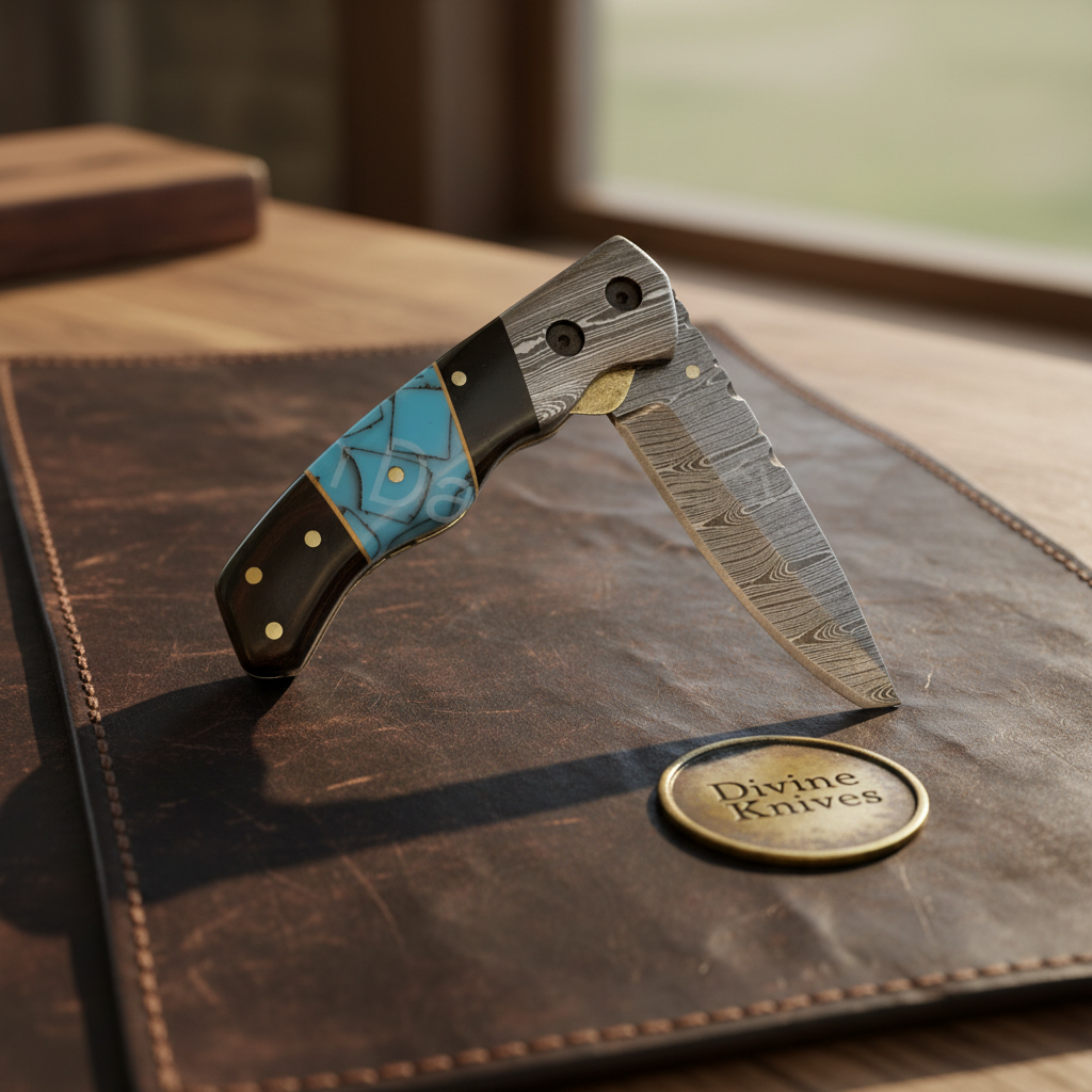 Turquoise & Buffalo Horn Liner-Lock Folder Knife