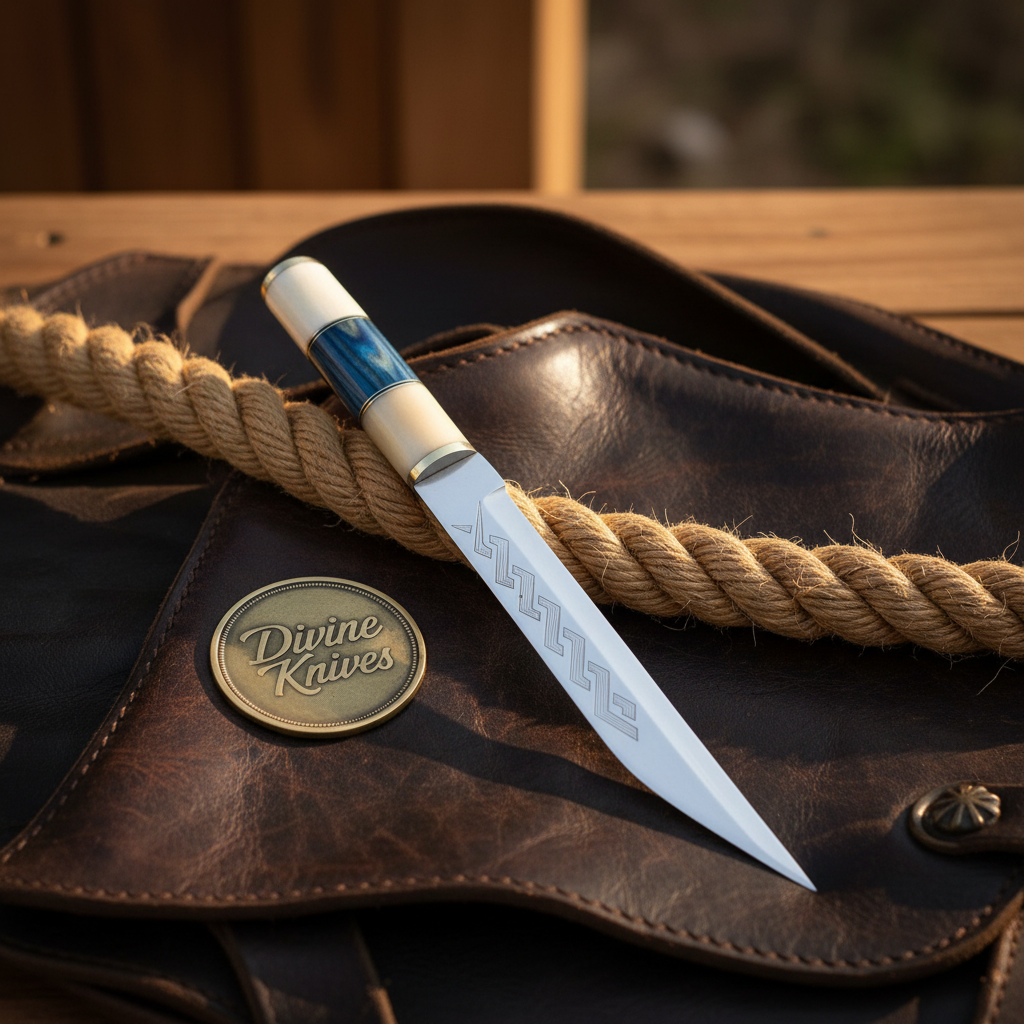 Hybrid Handle Broken-Back Seax Knife with Bone and Blue Accent Handle