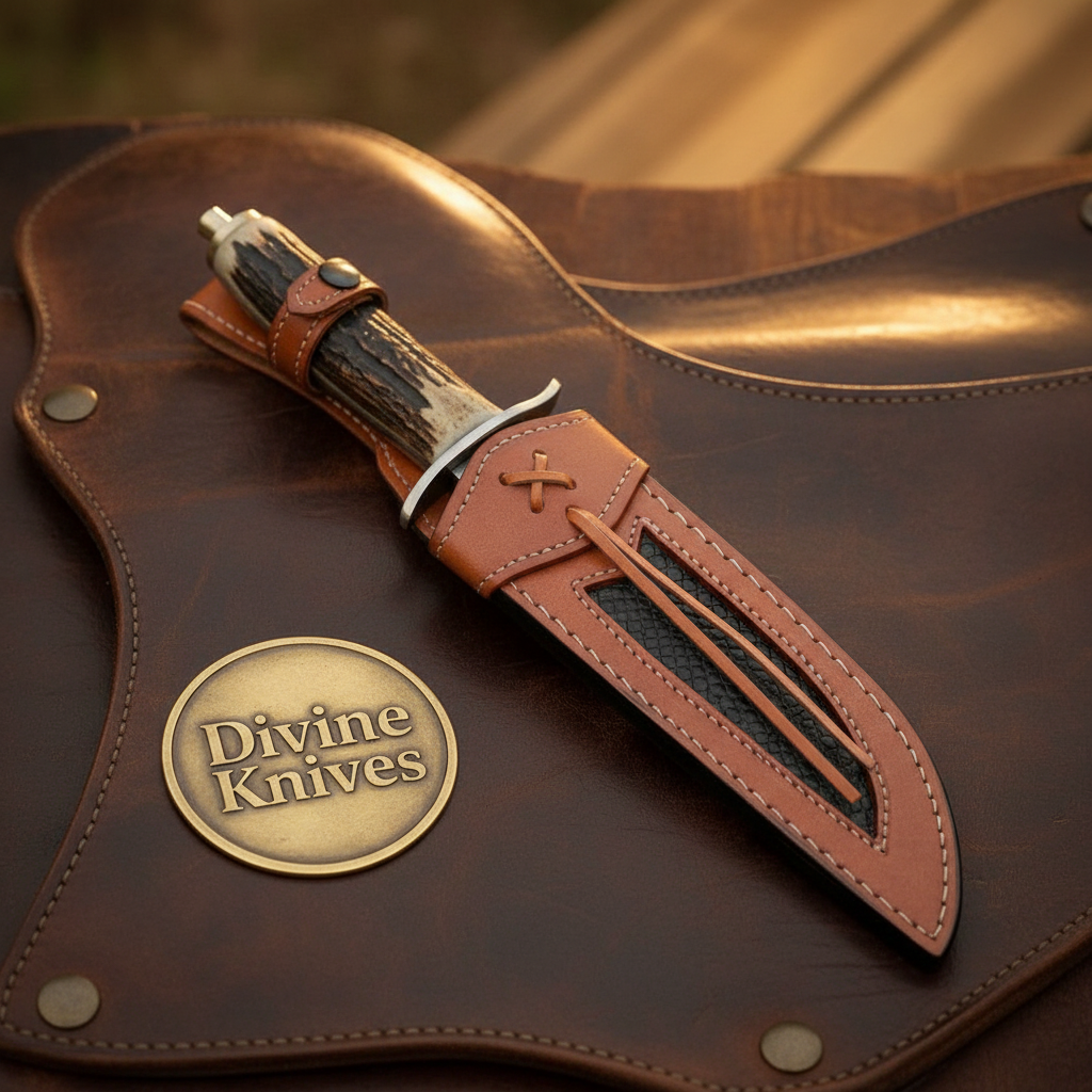 Antler D2 Steel Western Bowie Knife with Natural Antler Handle