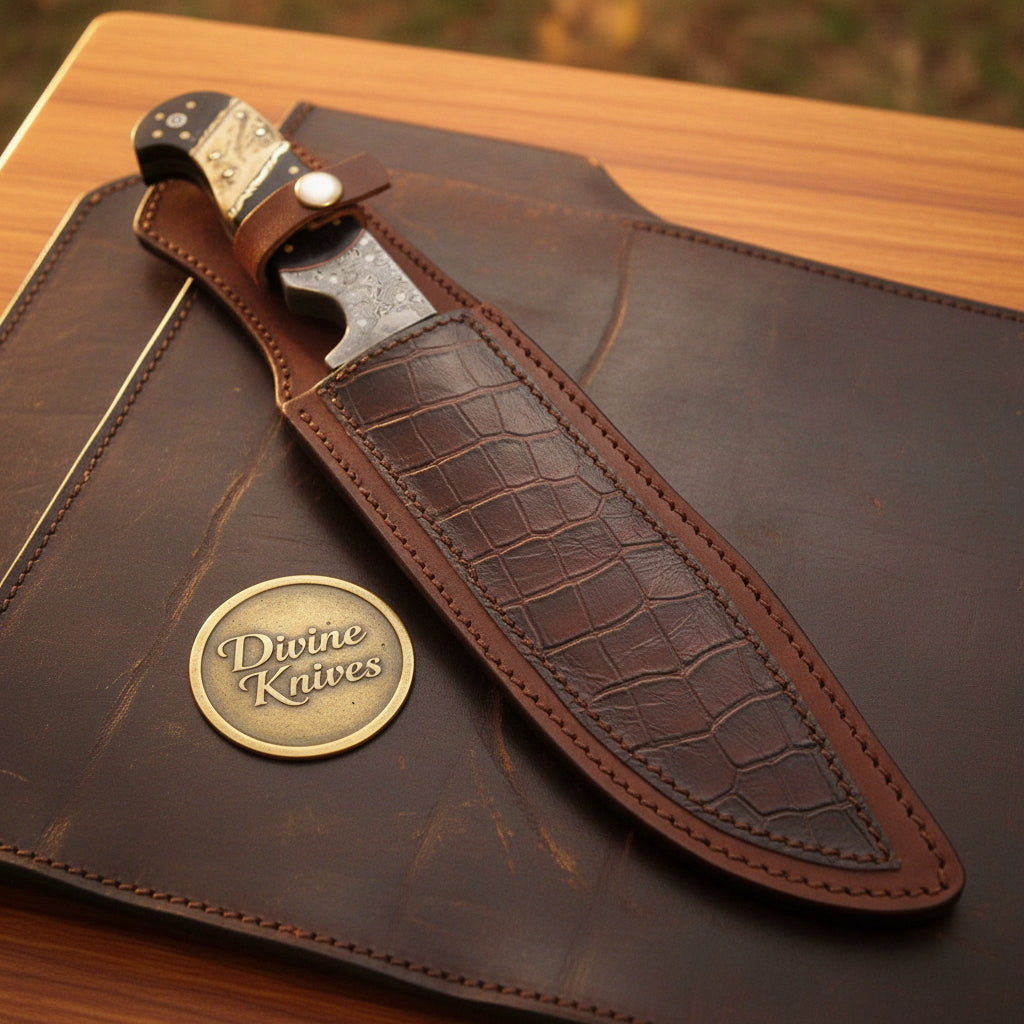 Mosaic Pin Clip Point Hunter with Buffalo Horn Inlay Handle and Brass Bolster