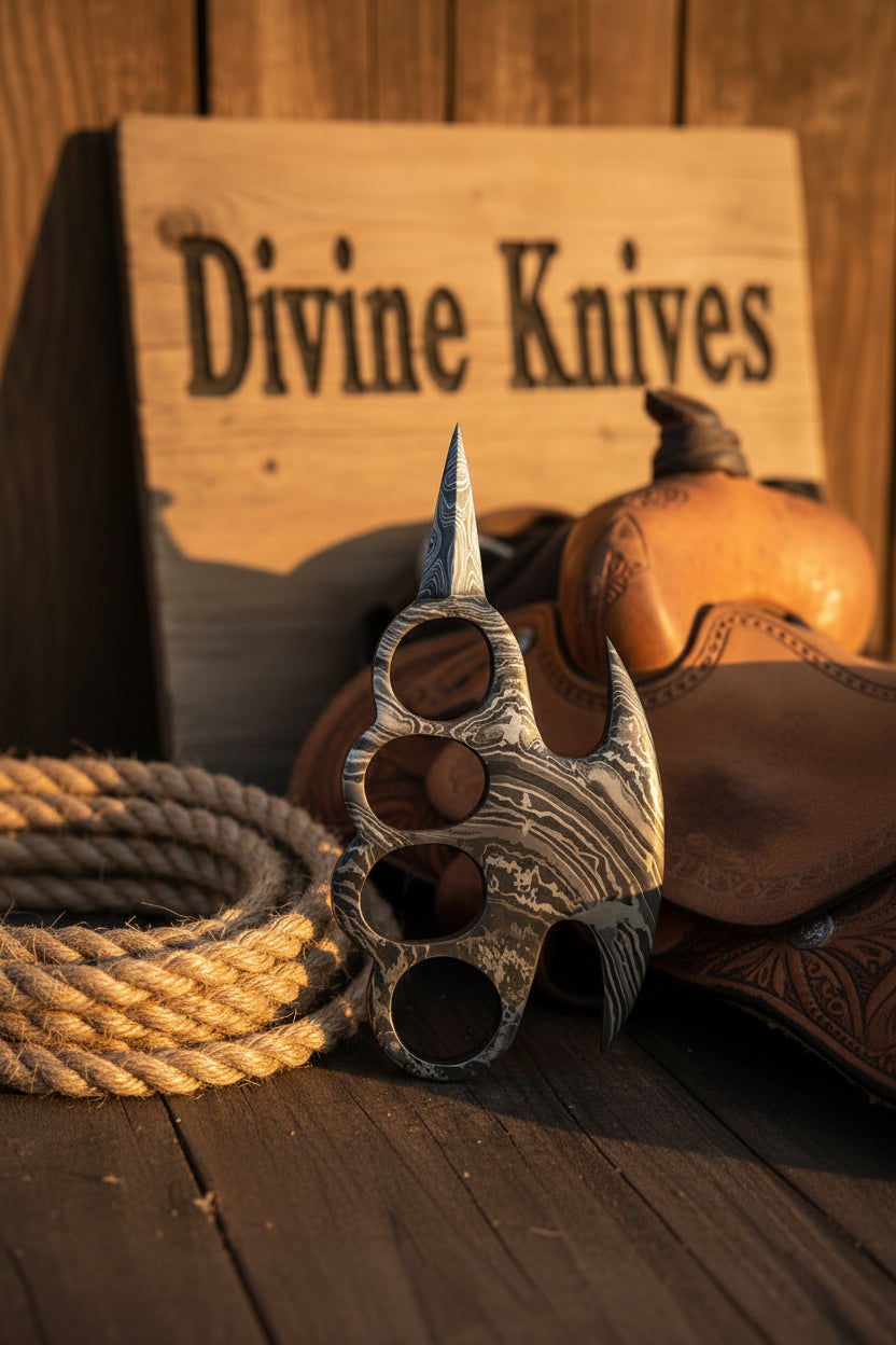 Damascus Spiked Knuckle Duster for USA Collectors