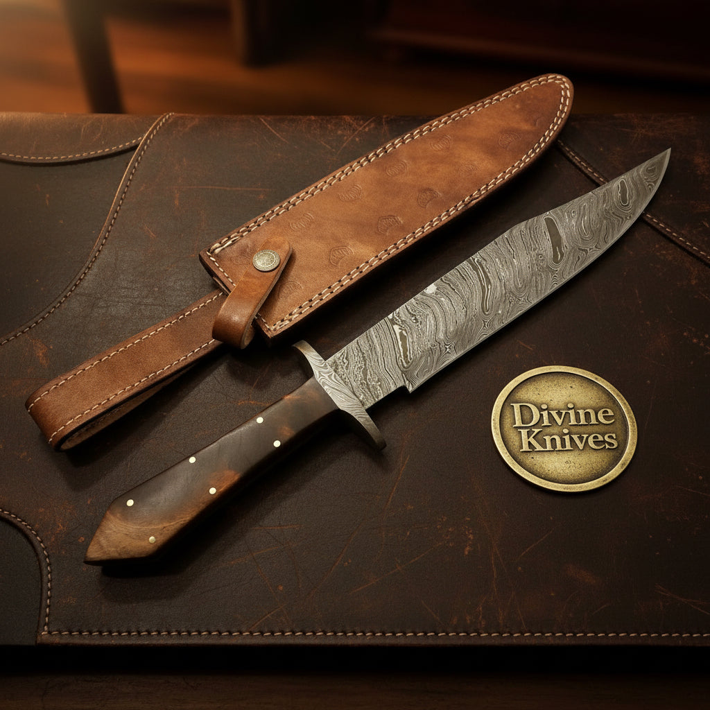 Coffin Handle Damascus Western Clip Point Bowie with Tapered Grip