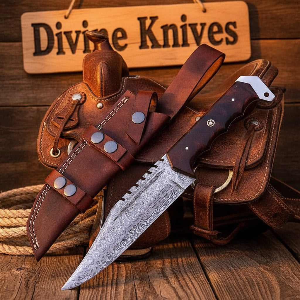 Notched Spine Tracker Bowie for Rugged Bushcraft Survival Use