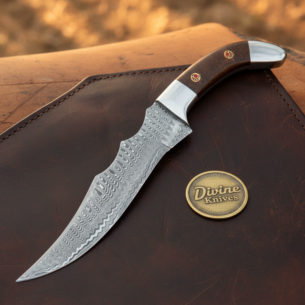 Buffalo Horn Skinner Knife with Upswept Forged Blade and Polished Steel Bolsters