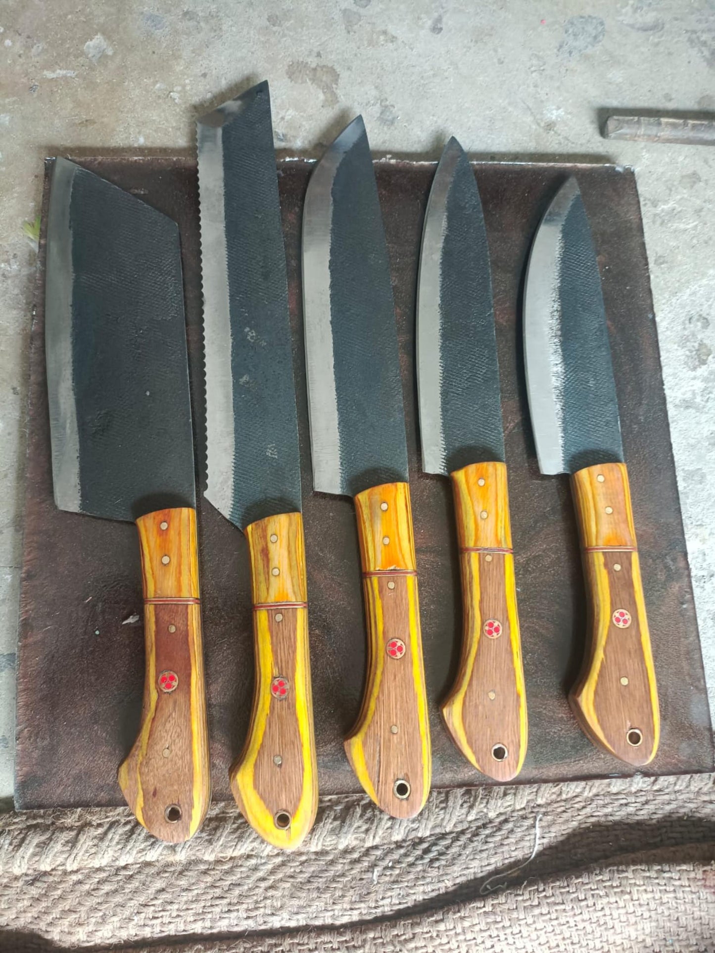 Charcoal & Amber Chef Knife Set with Dark Finished Blades