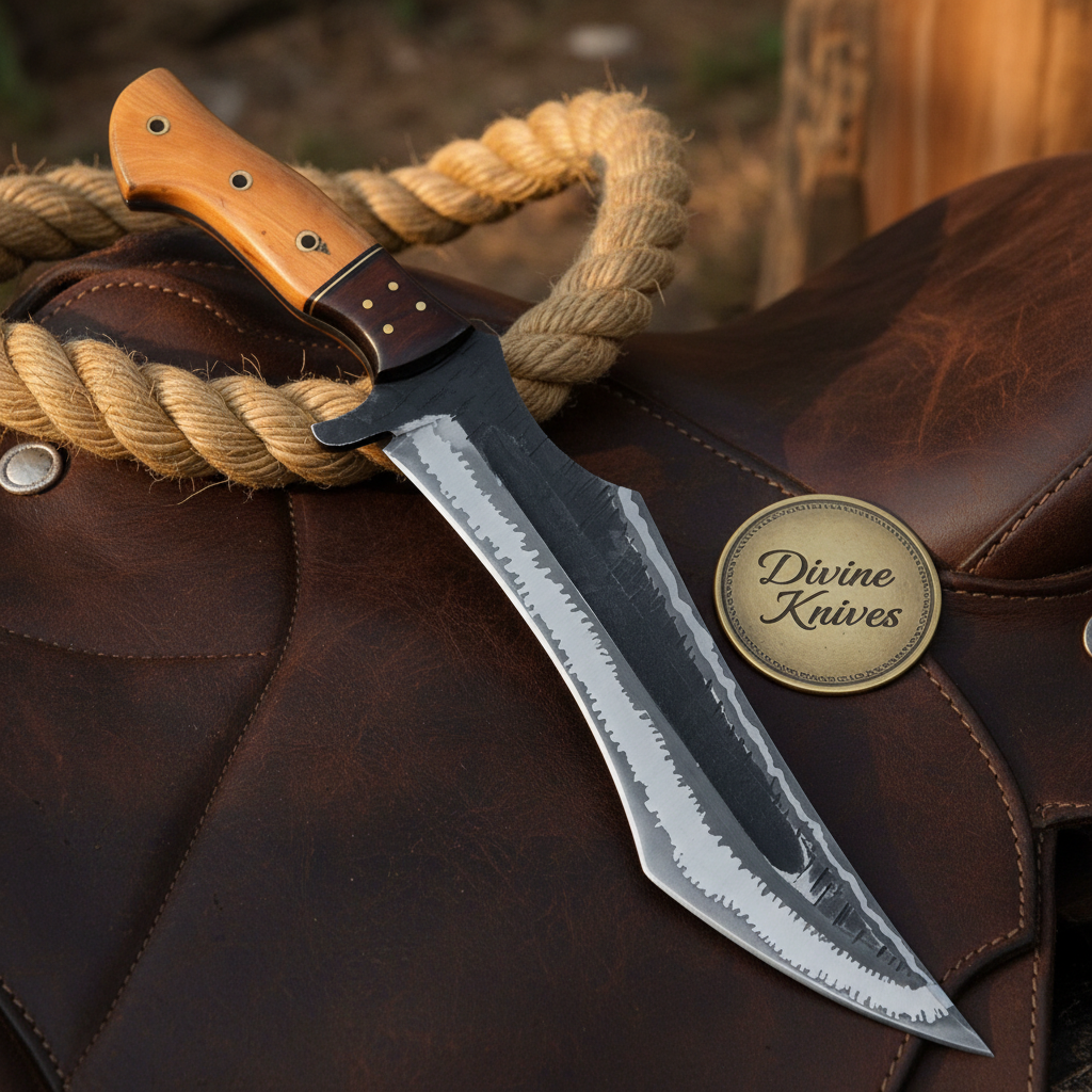 San Mai Clip Point Tracker Bowie with Layered Steel Meets Bushcraft Design