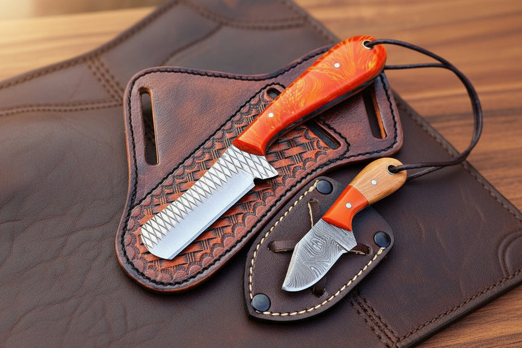 Orange Resin Rasp Bull Cutter & Neck Knife Set for Field Dressing