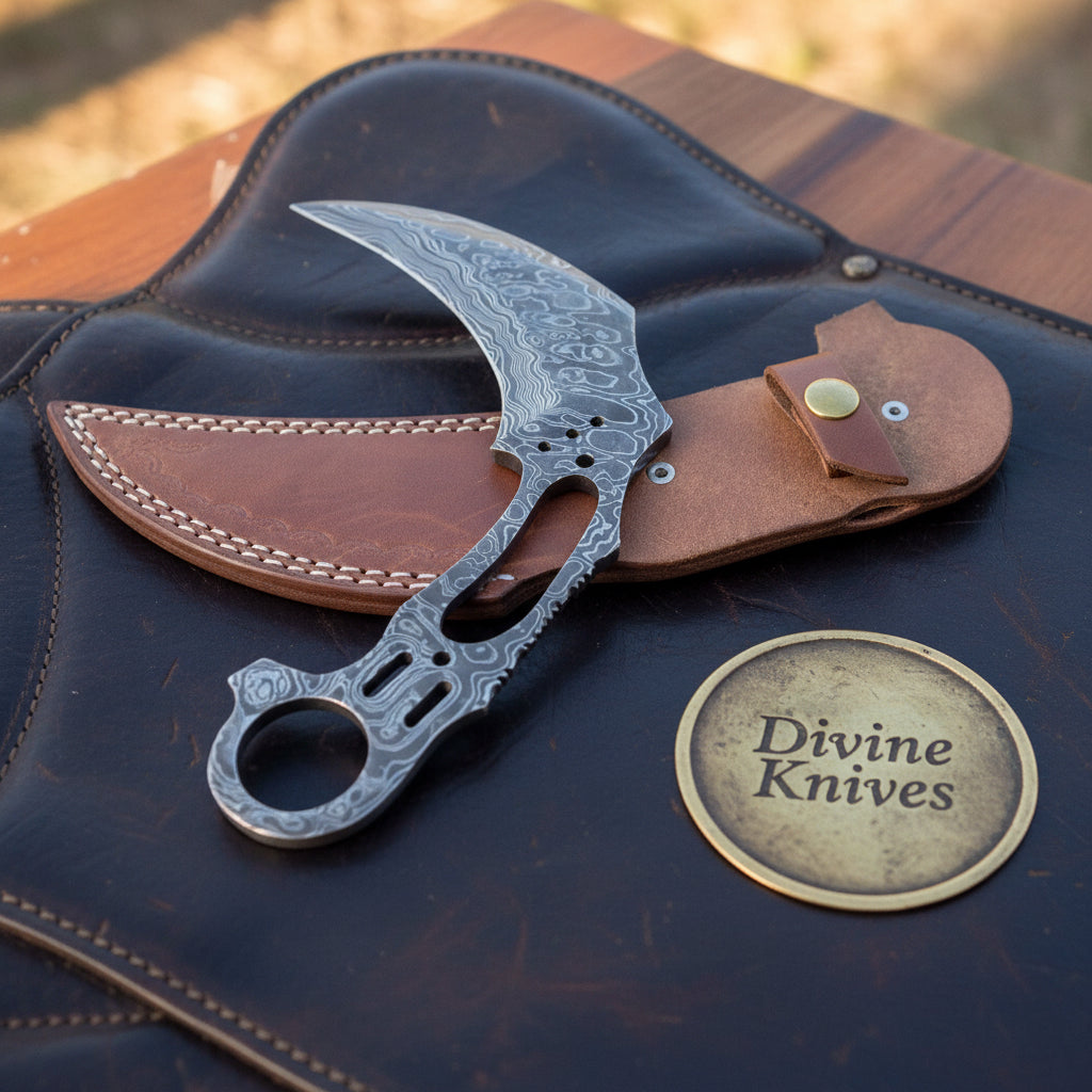 Damascus Skeletonized Karambit Blank Blade for Custom Work