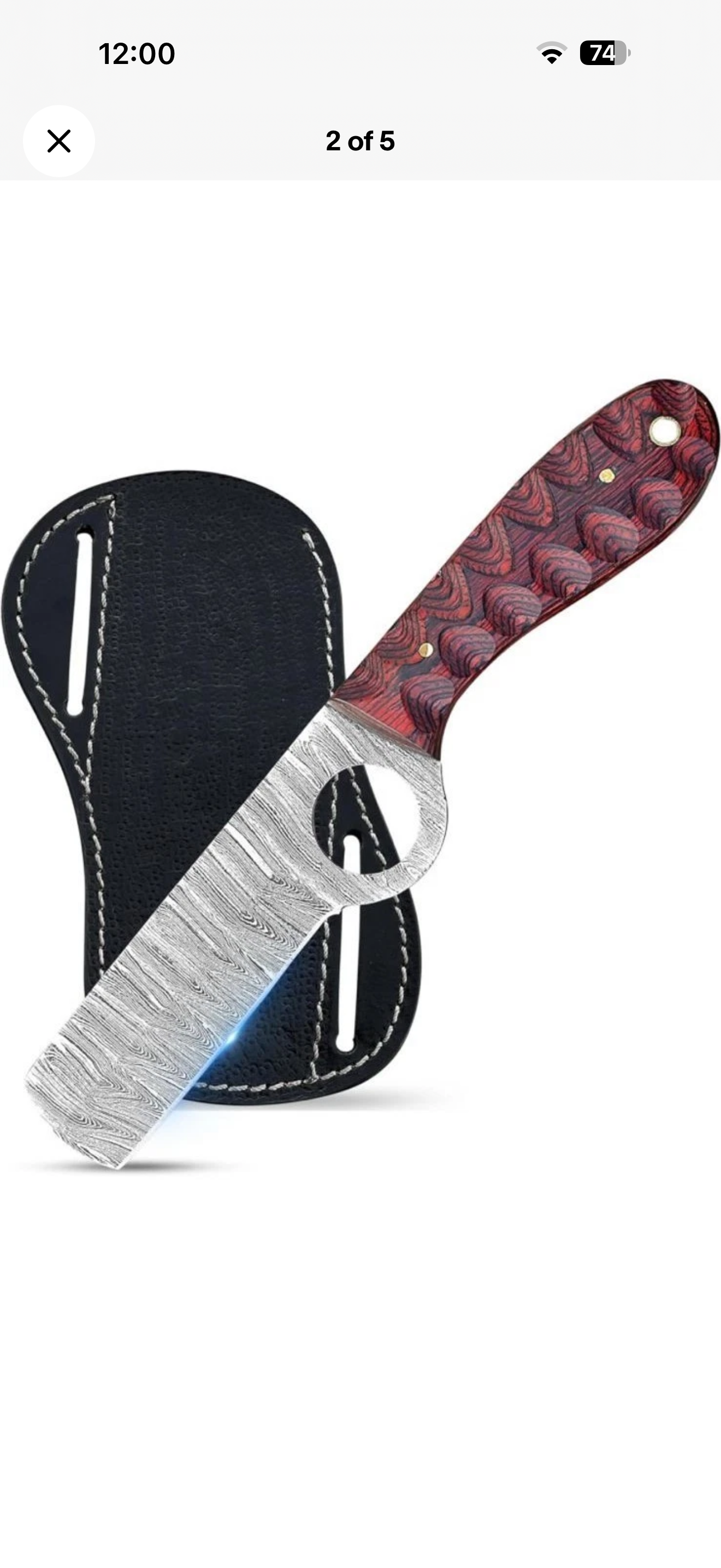 Red Scalloped Bull Cutter with Integrated Loop and Damascus Blade
