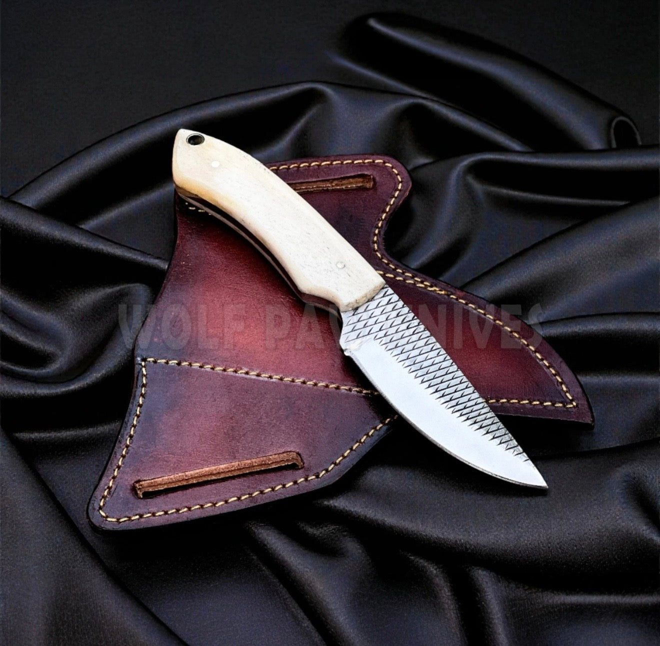 Camel Bone Ranch Skinner Knife with Rasp-Textured Blade