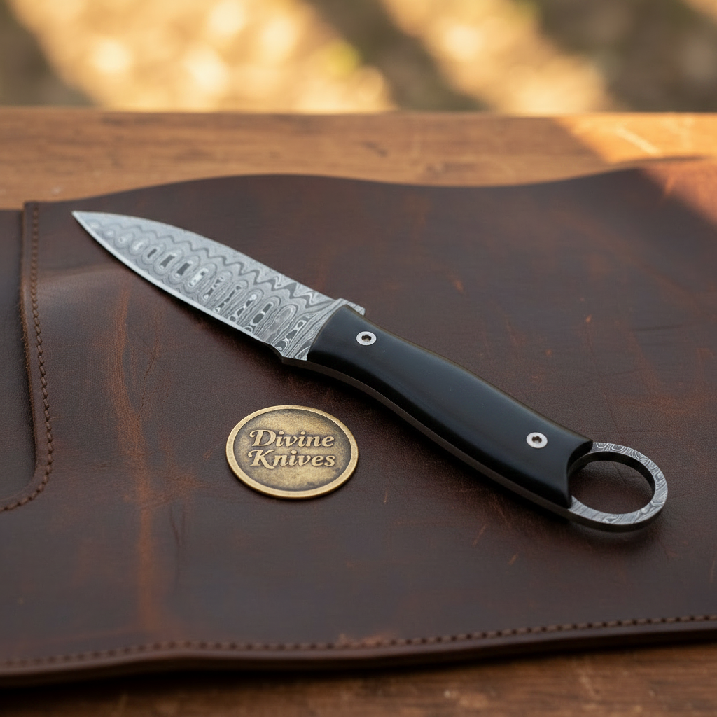 Rosewood Handle Ring Pommel Skinner Knife for Trail and Everyday Use