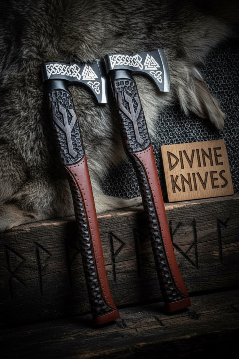 Berserk Style Viking Norse Axes with Etched Valknut Symbols