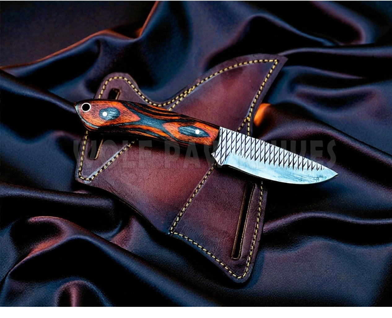 Orange Pakkawood Handle EDC Skinner Knife for Cowboy Style Collectors