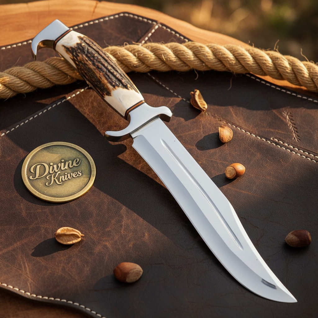 Stag Horn Dundee Bowie Knife with Classic Stag Handle for Field Work