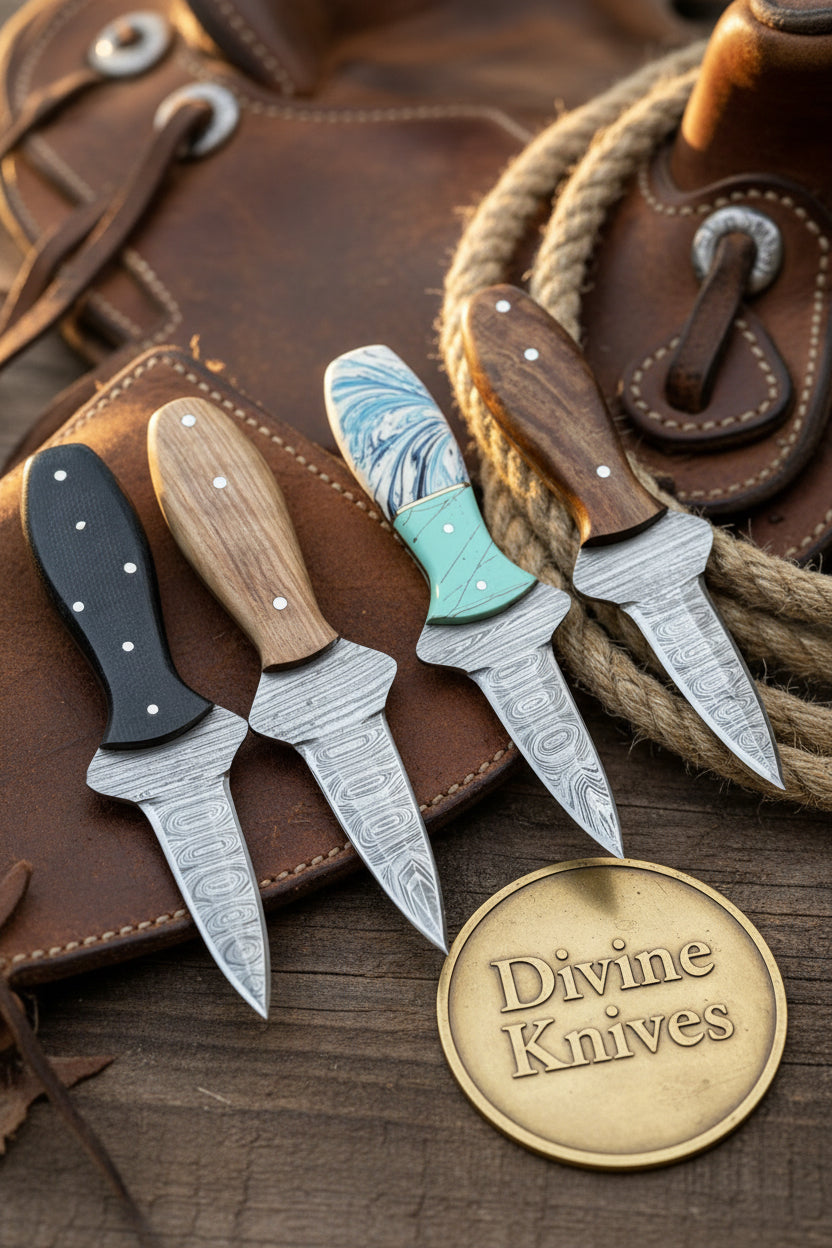 Damascus Oyster Shucking Set with Four Handle Styles