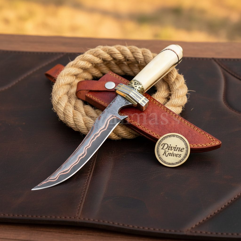 Copper Vein Boning Knife with Camel Bone Handle and Upswept Hand Forged Blade