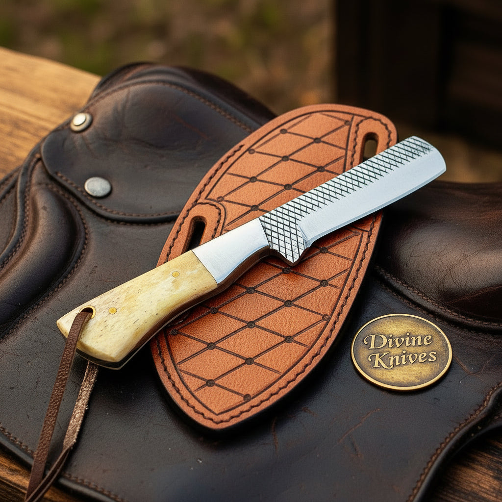 Camel Bone Farrier Rasp Tanto Bull Cutter with Natural Bone Handle