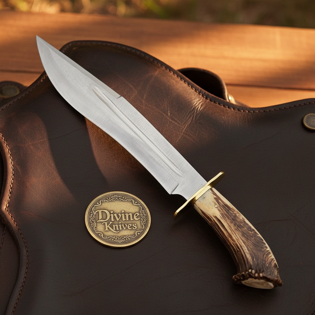 Antler Crown Clip-Point Rambo Bowie with Polished Blade