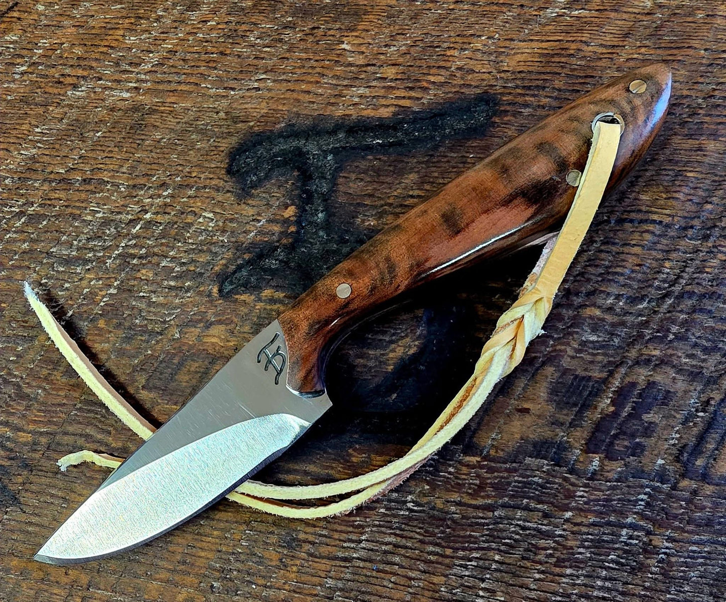Burl Wood Drop Point Cowboy Skinner with Polished Blade