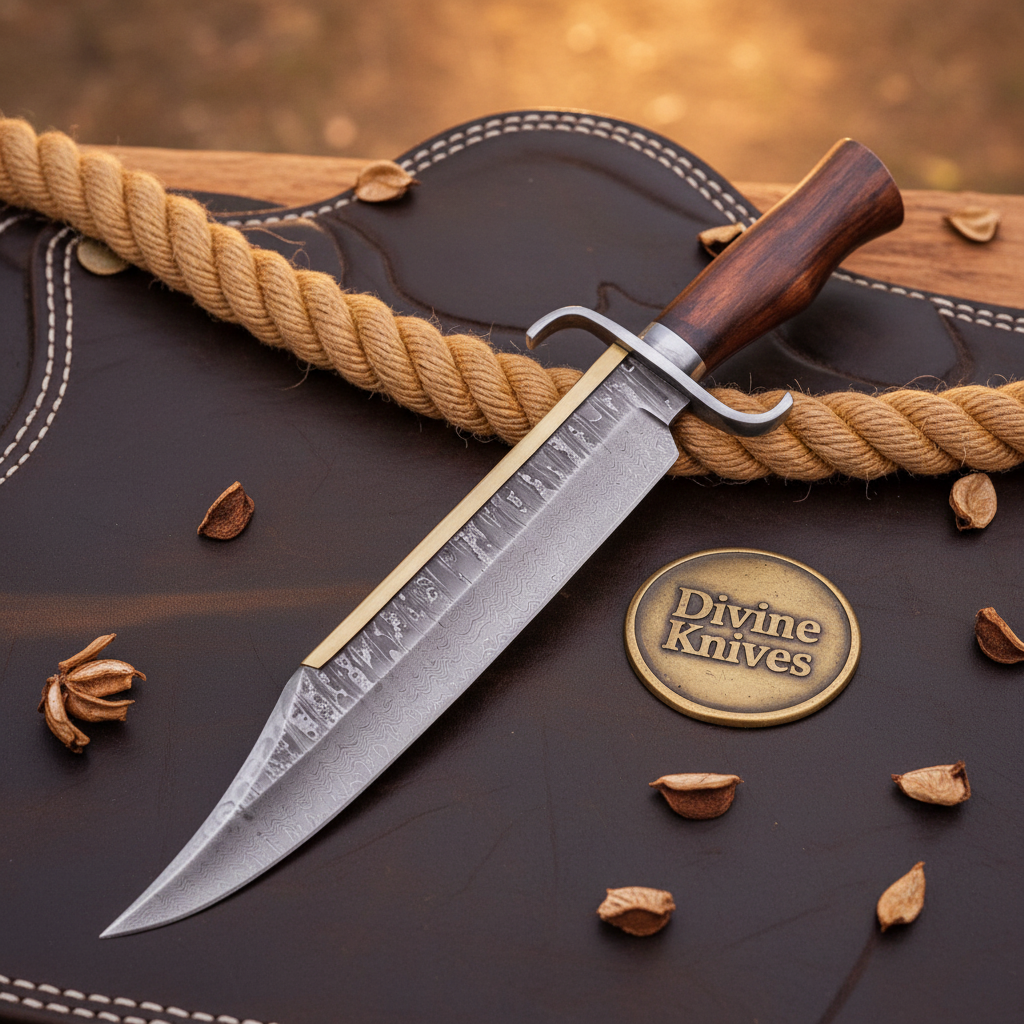 Hand Forged Frontier Bowie Knife with Rosewood Handle and Layered Clip Point Blade