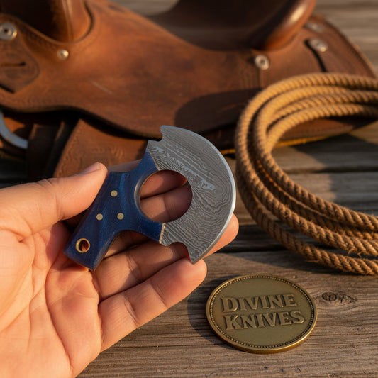 Mini Pizza Cutter Ulu Knife with Wood Grain Damascus Blade
