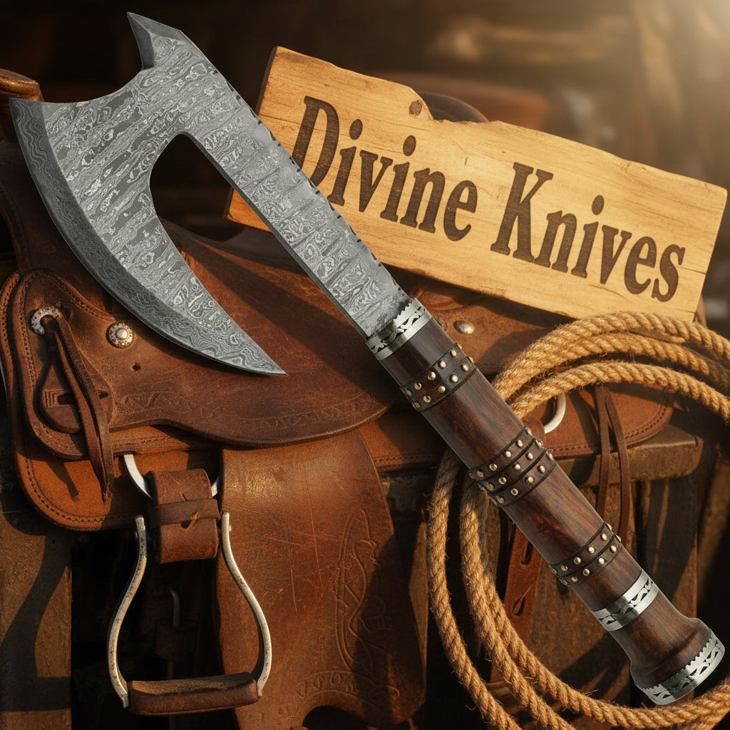 Far Sight Damascus Bearded Axe with Wood Grain Damascus Head