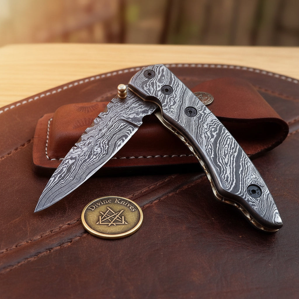 All-Damascus Steel Liner-Lock Folder with Matching Scales