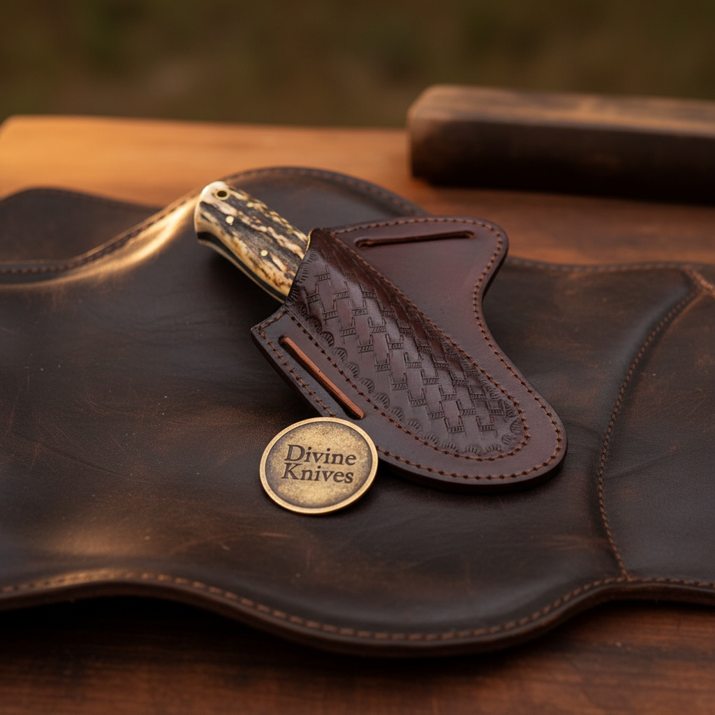 Stag Handle Ranch Skinner Knife with Forged Drop Point Blade and Basketweave Sheath