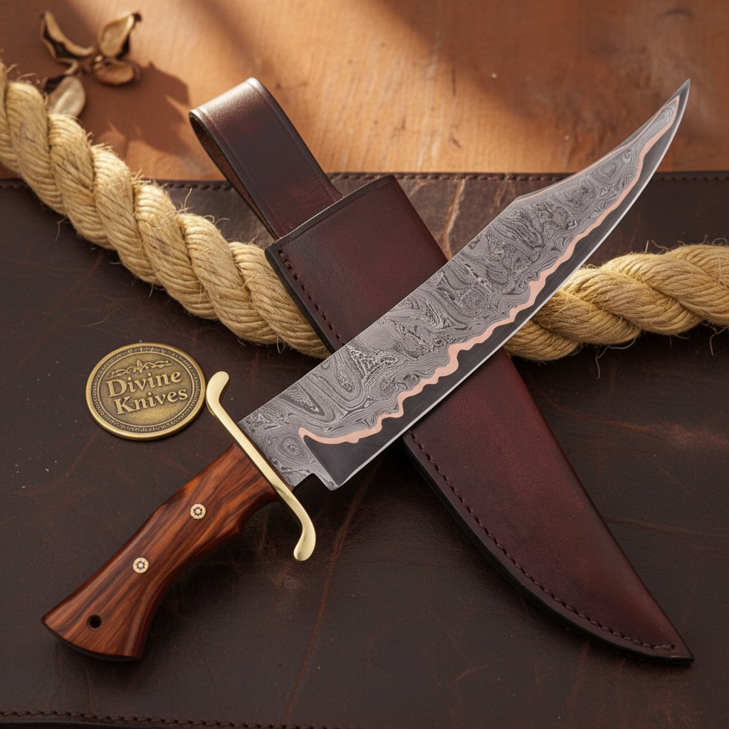 Cu-Mai Damascus Clip Point Bowie Knife for Heavy Field Work