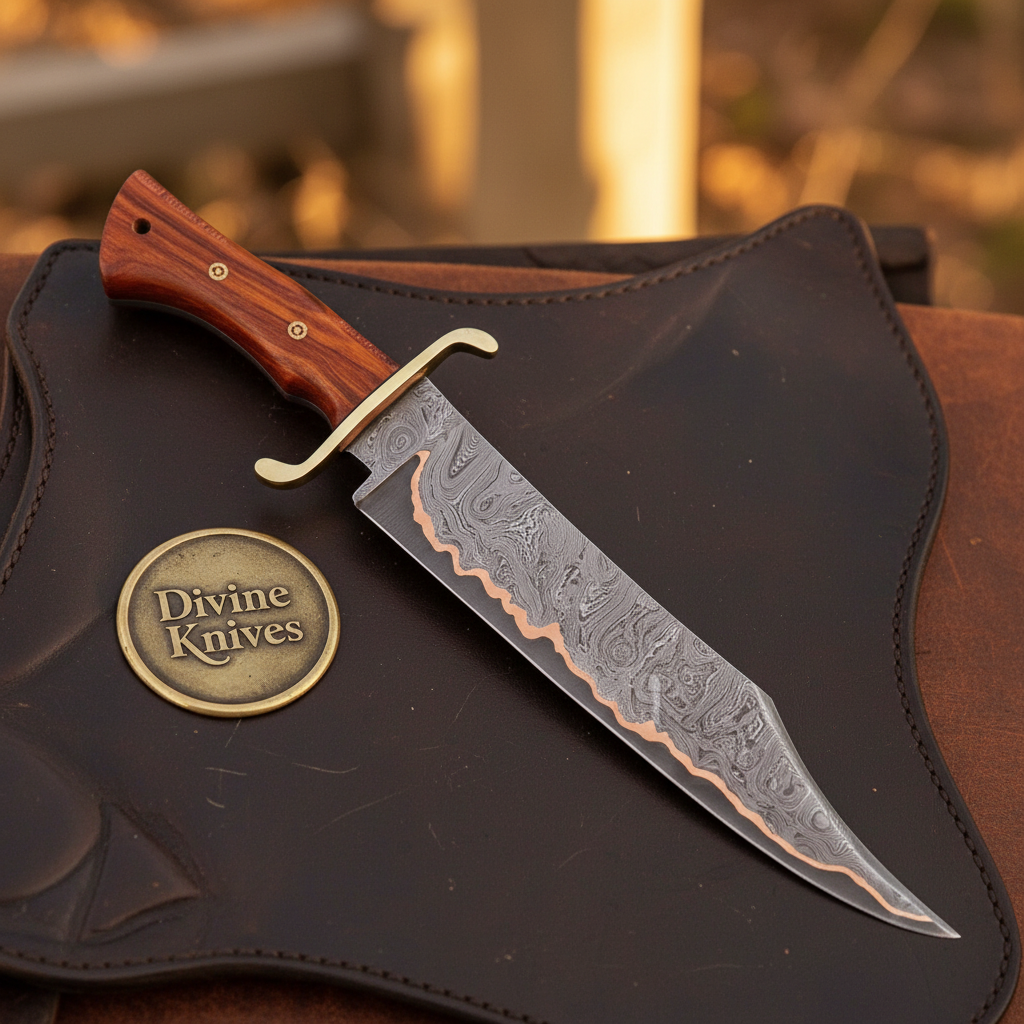 Cu-Mai Damascus Clip Point Bowie Knife for Heavy Field Work