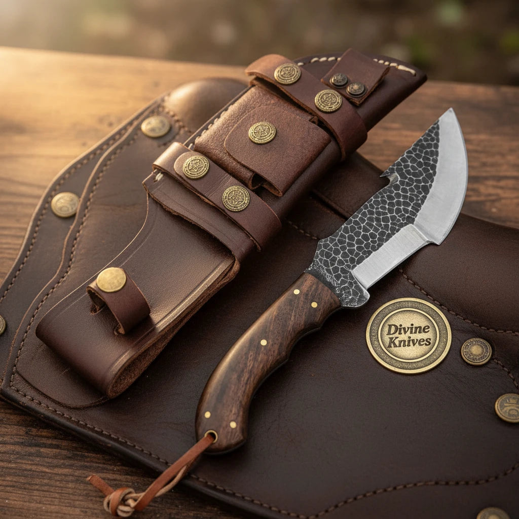 Rosewood Hammer Forged Gut Hook Tracker with Heavy Textured Blade