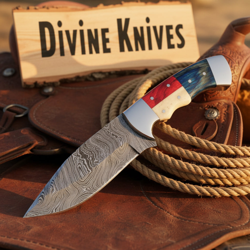 Patriot Damascus Skinner Knife with Twist Damascus Belly Blade