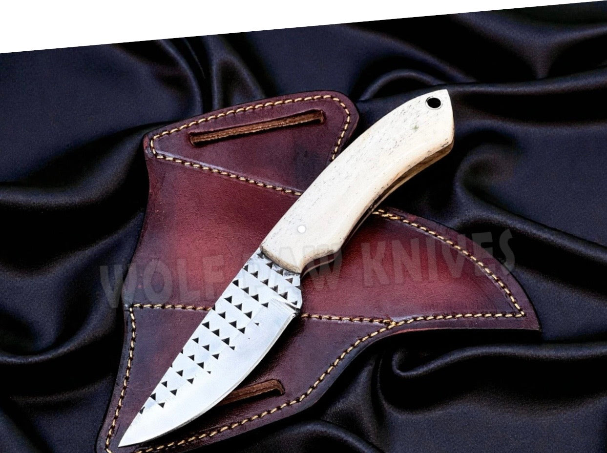 Camel Bone Ranch Skinner Knife with Rasp-Textured Blade