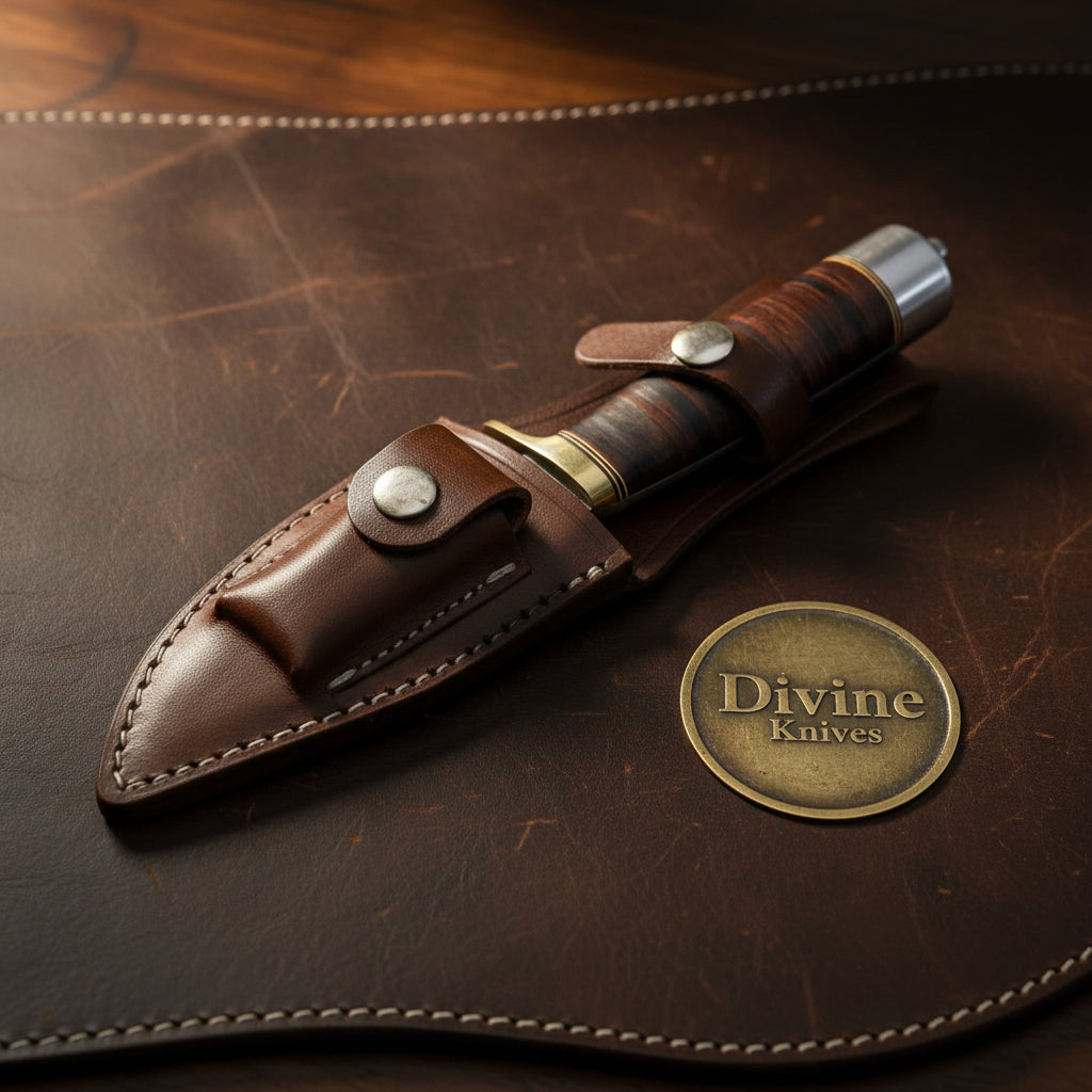 Classic Randall-Style Camp Knife with Stacked Leather Sheath