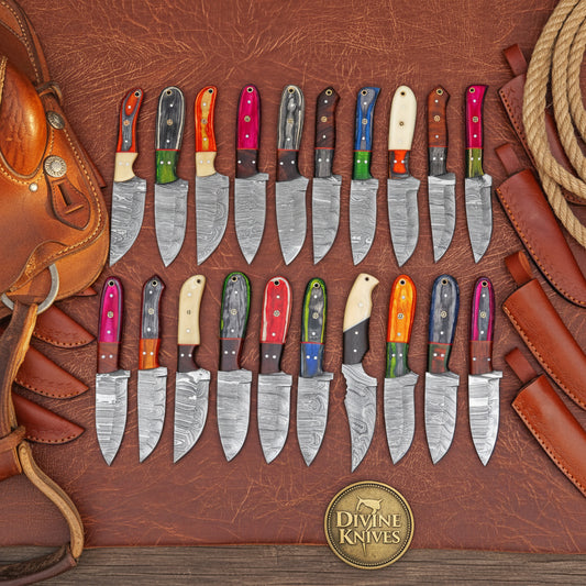 Damascus Skinner Knives Lot with Twenty Forged Blades
