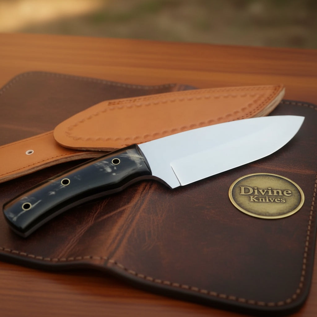 Buffalo Horn Drop-Point Skinner with Natural Horn Handle for Field Dressing