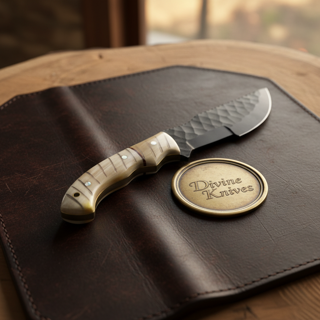 Black Forged Bushcraft Tracker Knife with Carved Handle for Outdoor Work