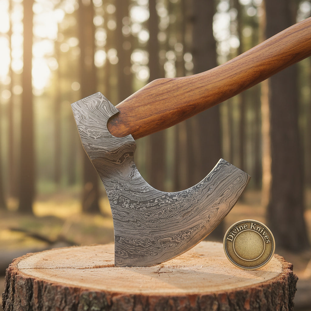 Handmade Damascus Viking Axe — Bearded Hatchet