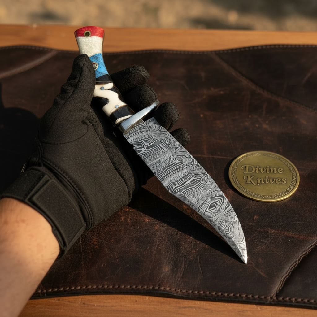 Colored Resin Handle Bowie Knife with Hand Forged Clip Point Blade and Belt Sheath